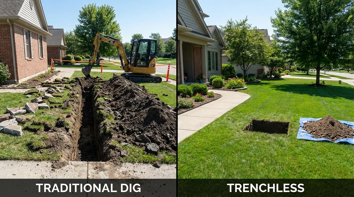 Trenchless sewer repair with minimal yard damage versus traditional excavation in Ravenna, OH